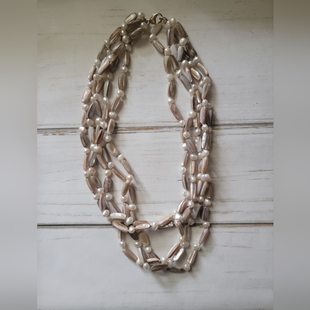 Leach & Garner | Pearl & Shell | Sterling Silver Strand Layered Necklace | GUC